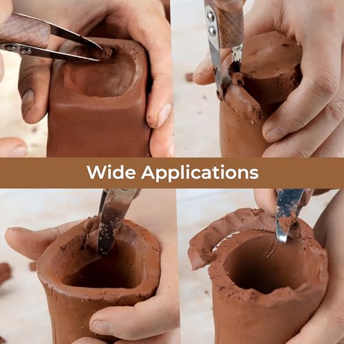VTUNA Ceramic Trimming Tool, Hardwood Handle and Stainless Steel Cutting Blade Clay Sculpting Tool, Trimmer for Potters, Item for Pottery Making.