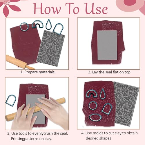 CHGCRAFT 4 Sheets Cat Clay Texture Mat Love Heart Pattern Polymer Clay Texture Sheets Valentine's Day DIY Tools for Pottery Earring Jewelry Making Stamp Engraving Machines, 3.9x2.6inch - style: Valentine's Day