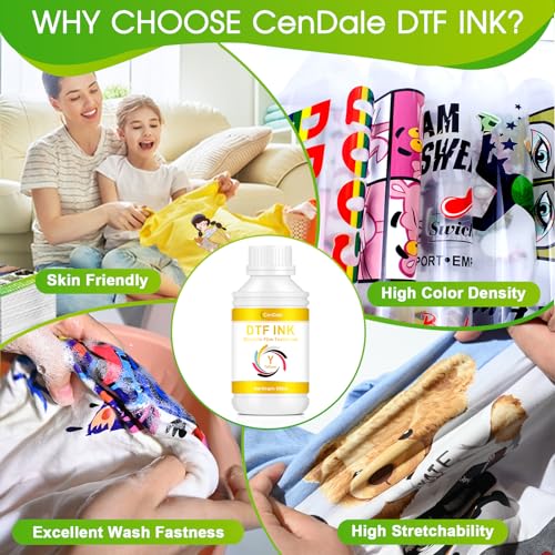 CenDale Premium DTF Yellow Ink - 500ML DTF Transfer Ink for PET Film, Refill DTF Ink Yellow for Epson ET-8550, L1800, L800, R2400, R1390, P400, P800, XP15000, Heat Transfer Printing Direct to Film - color: Yellow, style: DTF Ink