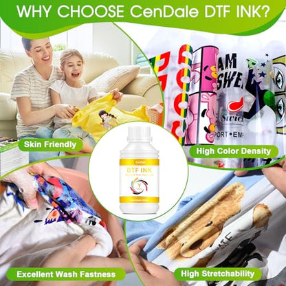 CenDale Premium DTF Yellow Ink - 500ML DTF Transfer Ink for PET Film, Refill DTF Ink Yellow for Epson ET-8550, L1800, L800, R2400, R1390, P400, P800, XP15000, Heat Transfer Printing Direct to Film - color: Yellow, style: DTF Ink