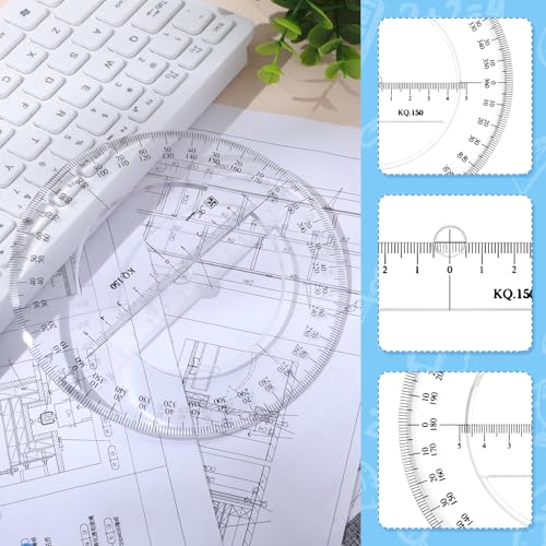 Zonon 2 Pack 360 Degree Protractor, 6 Inch Multifunctional Drawing Ruler Rotatable Mathematical Function Math Geometry Ruler Set, Large Clear Circle Protractor Drafting Tools for Engineering(Classic) - style: Classic