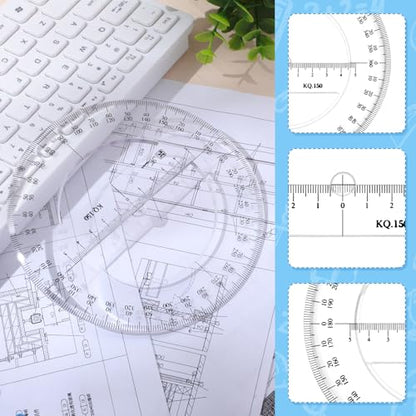 Zonon 2 Pack 360 Degree Protractor, 6 Inch Multifunctional Drawing Ruler Rotatable Mathematical Function Math Geometry Ruler Set, Large Clear Circle Protractor Drafting Tools for Engineering(Classic) - style: Classic