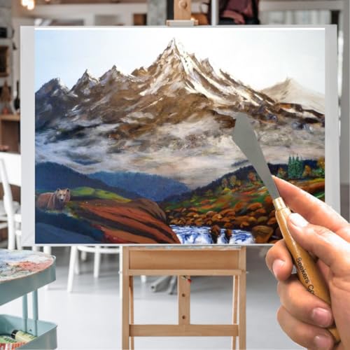 Seekers Cove Pro Landscape Brush Set - 13 Piece Artist Paintbrush Kit - Oil and Acrylic Brushes and Tools - 2, 1.5, 1 Inch, Pallet Knives, Fan, Filbert, Fineliner Set