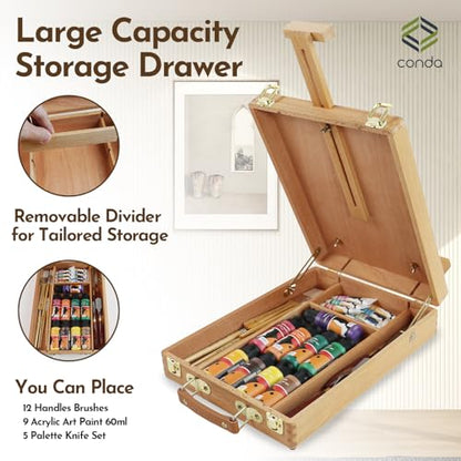 CONDA Premium Wooden Sketch Box Easel - Adjustable Tabletop Art Easel for Painting, Drawing & Sketching, Solid Beech Wood Design with Art Supply Storage, Ideal for Artists, Students & Beginners - style: Sketch Box