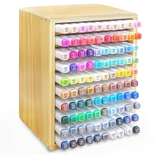 wooden bamboo marker storage organizer100 - marker holder for desk, alcohol marker storage and markers organizer，Pens, Pencils Art Brushes Art Supply Holder for Classroom, Office, Home Decor