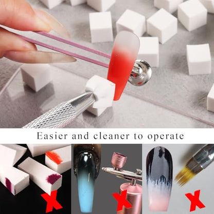 Fcozpjk 150Pcs Soft Nail Sponges for Ombre Mini Nail Art Sponges With Grabbing Pen Aura Nail Gradient Brush for Gel Nail Polish Sponge With 50pcs Disposable Gel Polish Palette Paper - color: White#150pcs