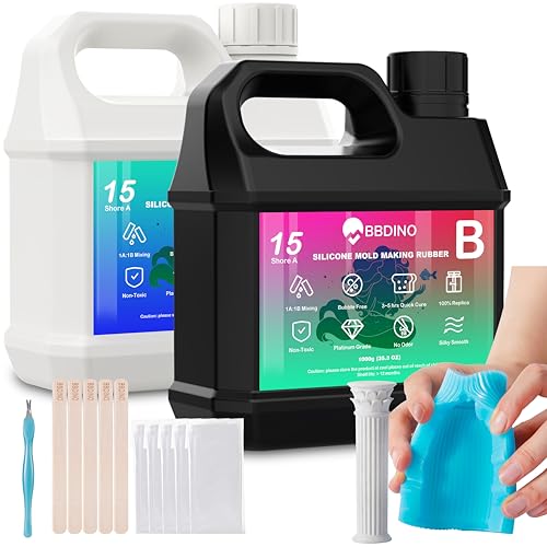 BBDINO Silicone Mold Making Kit 15A Clear Liquid Platinum Silicone 4.4 Lbs | 1A:1B Mixing Self Degassing 3 Hrs Fast Cure Molding Silicone Flexible & Durable -Ideal for Resin/Soap/Silicone Molds Making - color: 70.6 Oz Clear