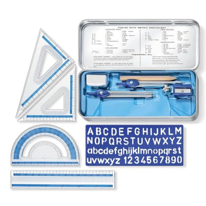 STAEDTLER 10-Piece Math Set with Metal Compass 24-Pack (24 Sets of 10 pcs), 6" Ruler & Triangle Squares, 45° & 30/60° Set Squares, Alphabet Stencil - Measuring Tools, 240 Count