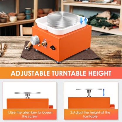 Mini Pottery Wheel Machine for Adults & Beginners, 2 Turntables (3.94" & 2.56") | 0-2000 RPM Adjustable Speed Pottery Machine Removable Splash Tray Ceramic Making Kit Includes 8 Sculpting Tools - color: Orange