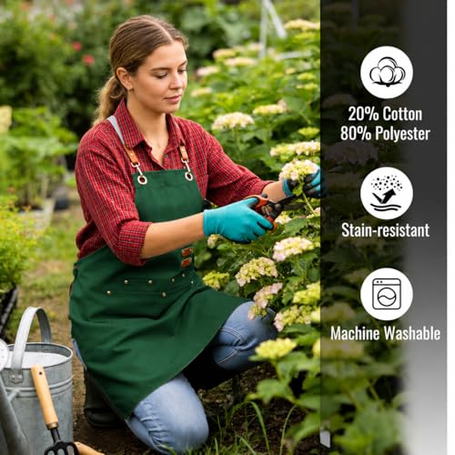 Aoomzoon Durable Kitchen Apron,Multifunctional Chef Aprons for Women & Men with Pockets for Cooking Baking & Daily Use - color: Cypress Green