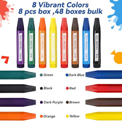 48 Sets 384 Pcs Oil Pastels Bulk 8 Colors Hexagonal Soft Oil Crayons Pastels Easy Grip Non-toxic Art Supplies for Beginners Artists Painting Drawing Blending Graffiti Gallery