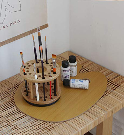 JackCubeDesign 360 Rotating Paint Brush Holder Bamboo Watercolor Artist Brush Water Coloring Organizer Display Stand Tray Rack with 27 Holes and 1 Big Hole – MK441A