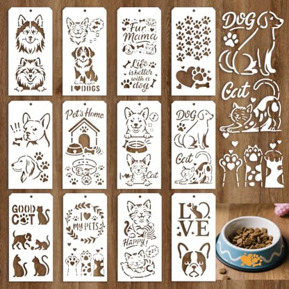 12 Sheets Pet Theam Stencils for Painting, 25 Styles Dog Cat Dog Bone Drawing Templates Cute Animal Reusable Border Stencil for Painting on Wall Wood Home Decor - style: Pet