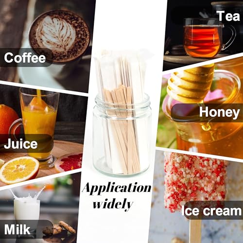 ANTETOK Wooden Coffee Stirrers - Coffee Stir Sticks 5.5 Inch,100pcs Individually Wrapped Disposable Swizzle Sticks,Swizzle Drink Sticks for Coffee,Tea,Cocktail and Hot Chocolate - size: 5.5Inch-100pcs(Wrapped)