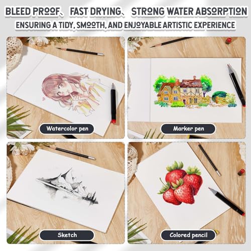 Kosiz 4 Pcs Marker Paper Pad 120 Sheets 8.27 x 11.69 Inch Total Marker Paper 80 GSM Marker Paper Sketchbook Marker Sketchbook Bleedproof Marker Pad for Drawing Coloring Alcohol Markers Art Gift