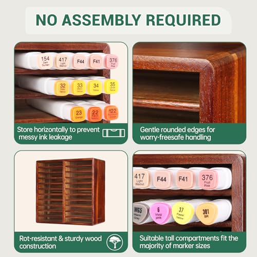 walowalo Acacia Wood Marker Organizer with 22 Compartments Holds 176 Markers, Alcohol Marker Storage Desk Organizer Pen Holder for Office Home Classroom Artists Kids Birthday Gift - size: Holds up to 176pcs Markers-Wood