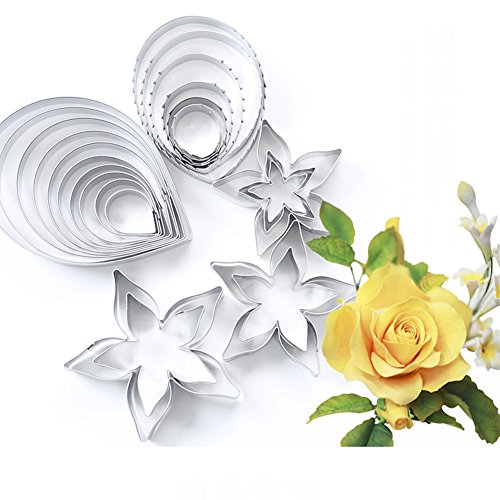KALAIEN 23pcs/set Rose Petal Cutter Set Gum Paste Fondant Cake Cutters kitchen Supplies Baking Mould - color: Rose Petal Cutter Set (23pcs)