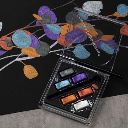 Creative Inspirations Professional Watercolor Paint Set 2 Pack - Compact Metallic and Graphite Half Pan Travel Sets of 6 with Mini Brush - color: Graphite and Metallic, size: 6 Count (Pack of 2)