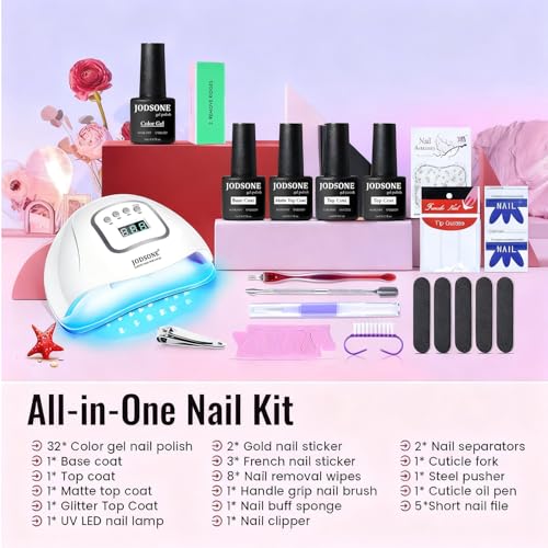 JODSONE 36Pcs Gel Nail Polish Kit with U V Light Crystal Transparent Classic Color 4 Functional Gel for All Seasons - color: 32COLOOR-KIT