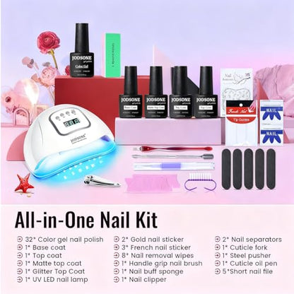 JODSONE 36Pcs Gel Nail Polish Kit with U V Light Crystal Transparent Classic Color 4 Functional Gel for All Seasons - color: 32COLOOR-KIT