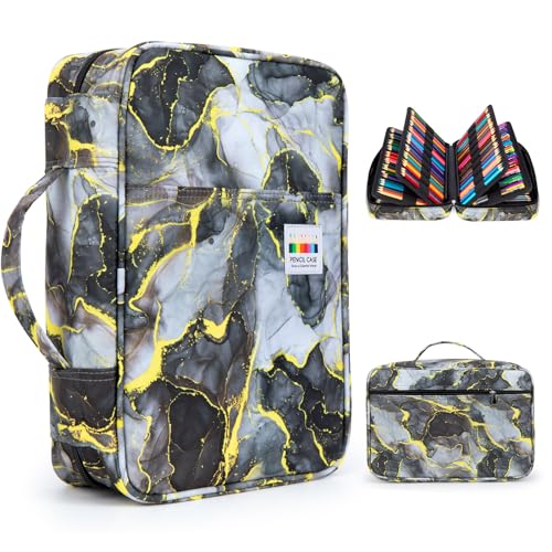 YOUSHARES 300 Slots Color Pencil Case - Pen Case Organizer with Handy Wrap & Zipper, Multilayer Holder for Prismacolor Colored Pencils & Gel Pen (Marble Gray) - color: Marble Gray