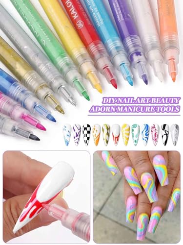 12 Color 3D Nail Art Pens Set, Kalolary Nail Point Graffiti Dotting Pen Drawing Painting Liner Brush for DIY Nail Art Beauty Adorn Manicure Tools - color: C