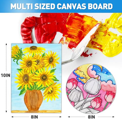 ESRICH Acrylic Paint Canvas Set, 78 Pcs Professional Painting Supplies Kit with 3 Wood Easel, 3 * 12Colors, 3 * 10 Brushes,Circular Canvas Etc, Premium Paint Kit for Kids, Artists and Beginner - color: 36Color