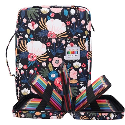 Coloring Pencil Case 220 Slots Pencils/Gel Pens Organizer Waterproof Travel Case Zipper Carrying Portable Pencil Markers Pen Holder Bag for Painter Writers - color: Flourishing Flowers