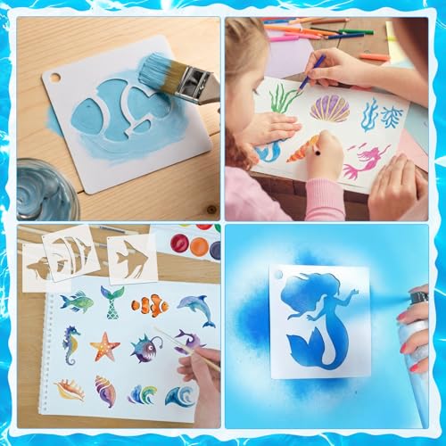 Fainne 100 Pcs Small Stencils for Crafts, 1.5 Inch Reusable Painting Stencils Painting Crafts Templates for Wood, Wall, Home Decor, Canvas, Fabric (Marine Life) - style: Marine Life