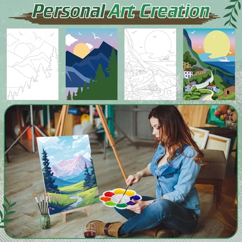 Zhanmai 88 Pcs 8 x 10 Inch Pre Drawn Canvas for Painting Kit Pre Stretched Canvas for Sip and Paint Party Favor Coloring DIY Virtual Party Birthday Gifts Adult's Date Night(Natural Scenery) - style: Natural Scenery