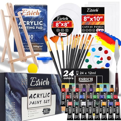 Acrylic Paint Set,57 PCS Professional Painting Supplies with Paint Brushes, Acrylic Paint, Easel, Canvases, Painting Pads，Palette, Paint Knife, Brush Cup and Art Sponge for Hobbyists and Beginners - style: 57
