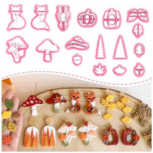 KEOKER Fall Polymer Clay Cutters - 17 Shapes Earring Cutters for Jewelry Making, Pumpkin Shapes Included - color: white AB