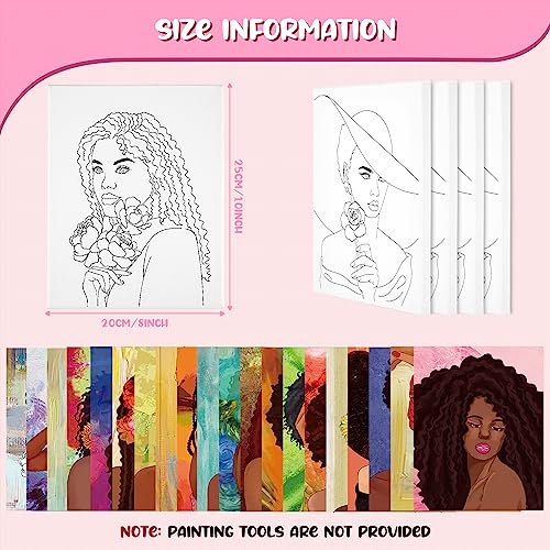 Sherr 20 Pcs Stretched Pre Drawn Canvas African American Canvas to Paint Afro Queen Black Art for Painting for Adults Outline Pre Drawn Stretched Cotton Art to Paint Party Set, 8 x 10 - style: Stylish