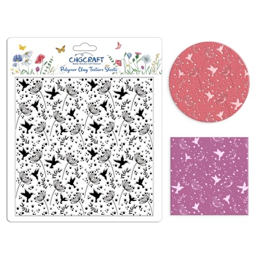 CHGCRAFT Hummingbird Polymer Clay Texture Sheets Leaves Silicone Texture Stamp Clay Texture Mat Modeling Pattern Pad Texture Sheets for Jewelry and Clay Earrings Tools, 5.5x5.5 inch - style: Hummingbird