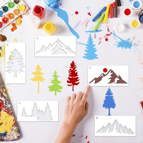 Sitsink Tree Small Stencils Reusable - Mountain Scene Stencils for Crafts Reuable, Fabric Background Card Scrapbook Journal Decorating - style: small tree