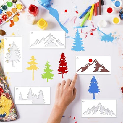 Sitsink Tree Small Stencils Reusable - Mountain Scene Stencils for Crafts Reuable, Fabric Background Card Scrapbook Journal Decorating - style: small tree