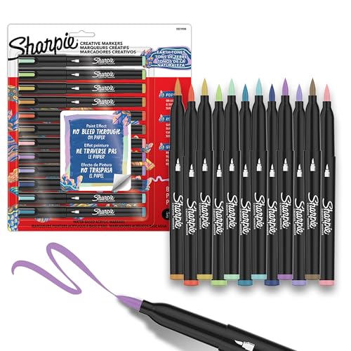 Sharpie Creative Markers, Earth Tones, Water-Based Acrylic Markers, Brush Tip, 12 Count - color: Earth Tones, style: brush tip