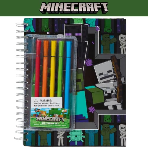 Minecraft Sketchbook for Kids with Washable Markers, 86 Blank Pages Spiral Bound, Green - color: Minecraft