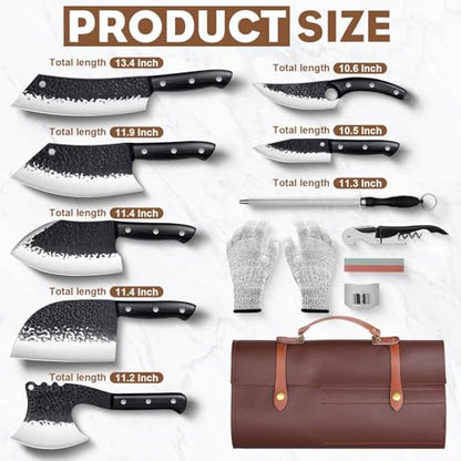 Golden Bird Butcher Knife Set - 13pcs Chef Knife Set Hand Forged Knives for Kitchen, Sharp Japanese Knives Sets for Meat Cutting, Camping, BBQ, Christmas Gifts for Men Women - size: 13.41inches