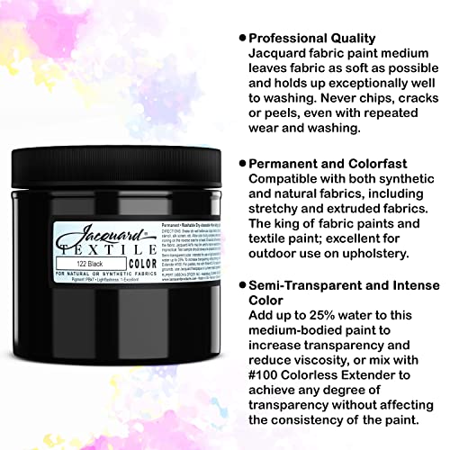 Moshify Jacquard Products Black Textile Color Fabric Paint 8-Ounces - Bundled Brush Set - size: 8 Fl Oz (Pack of 1)