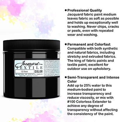 Moshify Jacquard Products Black Textile Color Fabric Paint 8-Ounces - Bundled Brush Set - size: 8 Fl Oz (Pack of 1)