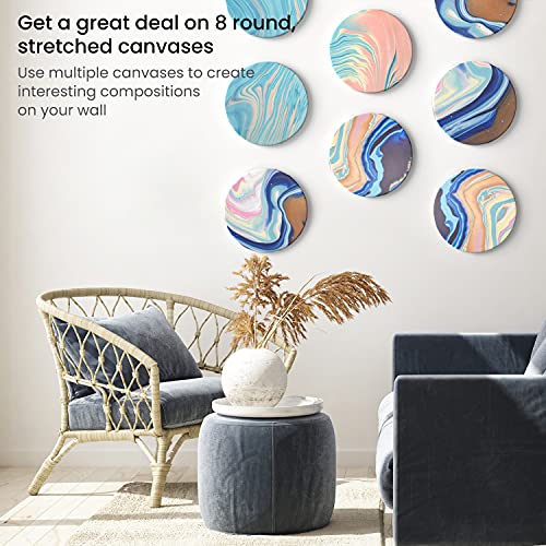 ARTEZA Round Stretched Canvas, 10 Inch Diameter, Pack of 8, Blank White Canvas Boards for Acrylic, Oil and Gouache Painting - size: 10 Inch