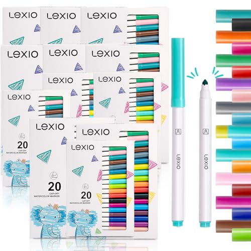 Lexio Washable Markers For Kids, 20 Vibrant Coloring, Washable Non Toxic Markers for Toddlers, Conical Tip, Easy Clean Coloring Book Marker Set for Kids Toddlers Adults Students (12 Box | 240 Markers) - size: 20 Count (Pack of 12)