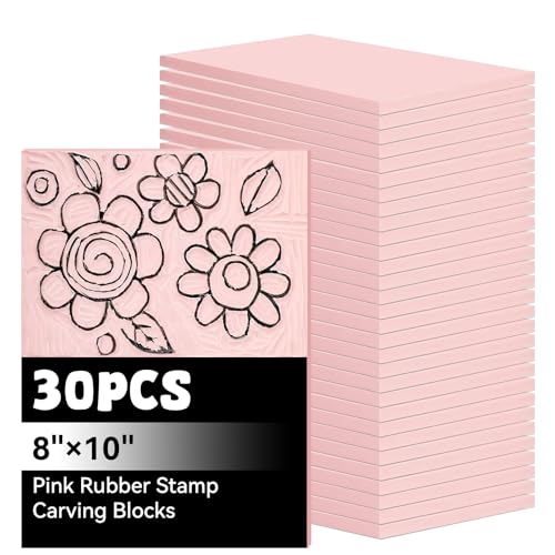 30 Pack 8x10 Inch Rubber Carving BlocksRubber Stamp Carving Blocks Rubber for PrintmakingPrintingDIY Craft ProjectSoft Block Stamp & Easy Carve Surface for Beginners and Professional(Pink)