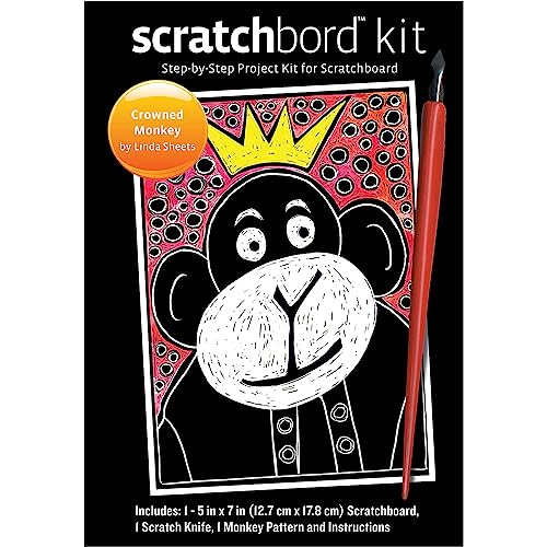 Ampersand Art Supply Scratchbord | Crowned Monkey | 5’’ x 7’’ | Professional Scratchboard Art Panel | for Scratchboard Drawing, Illustration & Mixed Media - style: Crowned Monkey