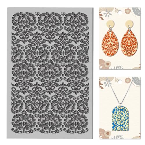 CHGCRAFT Baroque Flowers Feathers Clay Texture Mat Polymer Clay Molds DIY Clay Texture Tools for Clay Pottery Earring Jewelry Making Stamp Engraving Machines, Floral, 3.9x2.6x0.1inch - style: Baroque pattern