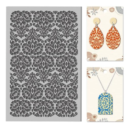 CHGCRAFT Baroque Flowers Feathers Clay Texture Mat Polymer Clay Molds DIY Clay Texture Tools for Clay Pottery Earring Jewelry Making Stamp Engraving Machines, Floral, 3.9x2.6x0.1inch - style: Baroque pattern
