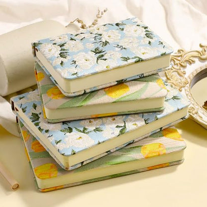 Pocket Notebook, A6, 4x6, Small Embroidered Journal, Cute Notebook, Lay Flat, Hardcover, Lined Notebook & Sketchbook, Personal Writing Journal for Women, Blue Journal, White Gardenia Flower - color: A6-Cute Gardenia