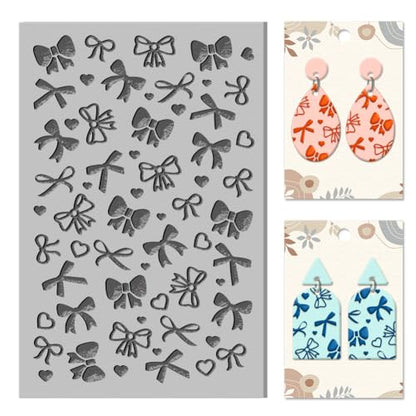 CHGCRAFT Bow Polymer Clay Texture Sheets Love Heart Texture Mat Rubber Clay Texture Mat Clay Modeling Pattern Pad Texture Sheets for Earrings Jewelry Making - style: Bow