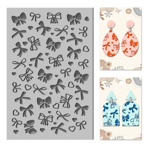 CHGCRAFT Bow Polymer Clay Texture Sheets Love Heart Texture Mat Rubber Clay Texture Mat Clay Modeling Pattern Pad Texture Sheets for Earrings Jewelry Making - style: Bow